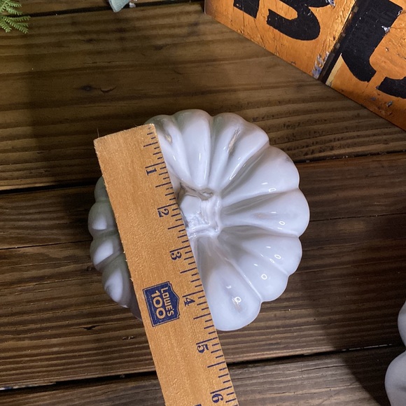 Crate&Barrel White Hand Glazed Ceramic Pumpkins - Set of Two - Medium and Small - Picture 15 of 16